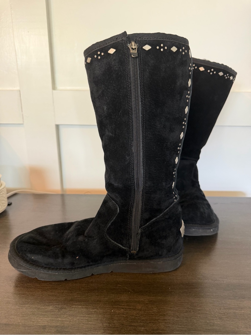 UGG Black Suede Studded Mid-Calf Boots - Picture 12 of 14